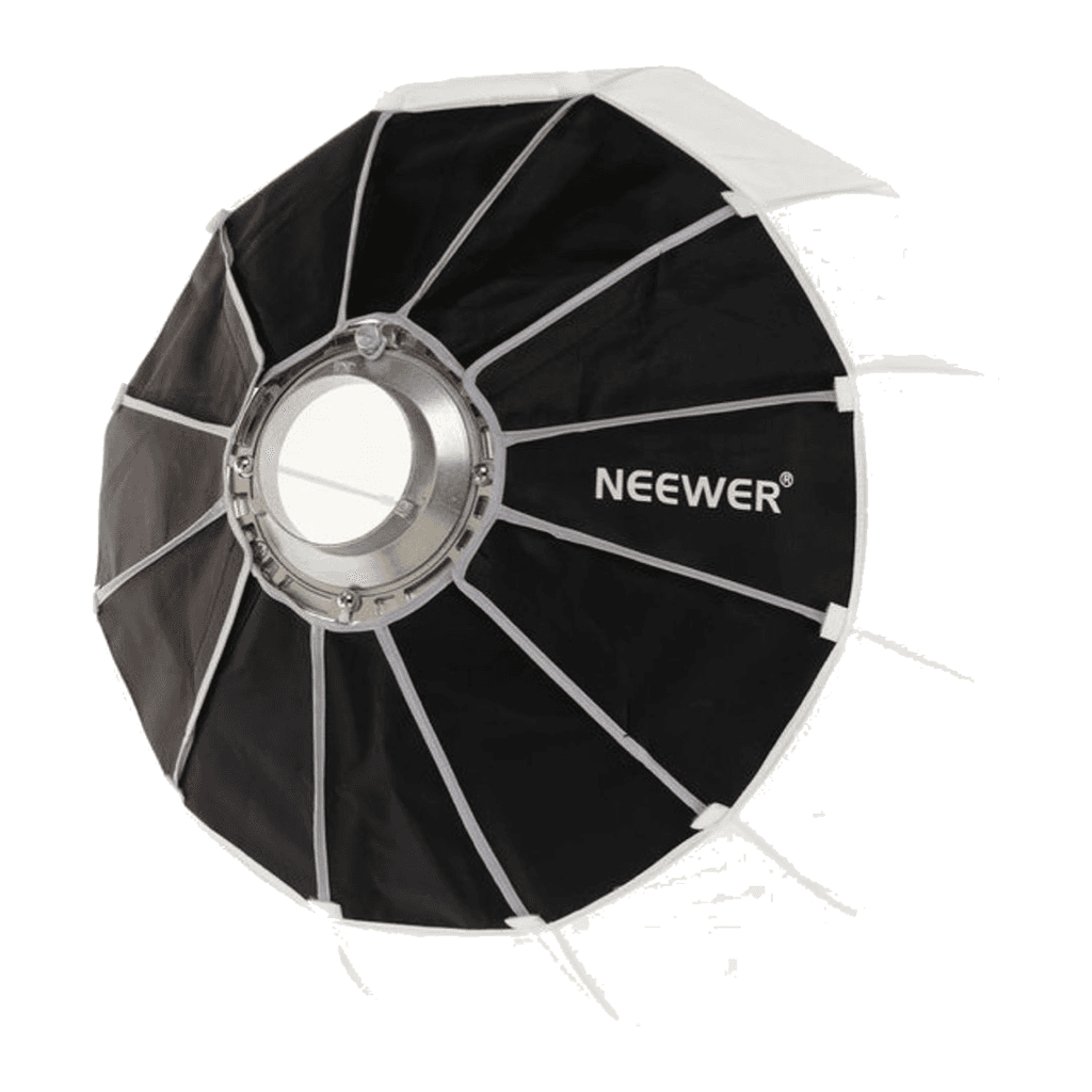 Neewer 65 cm lantern softbox seen from the rear, showing the ribs and Bowens speed ring