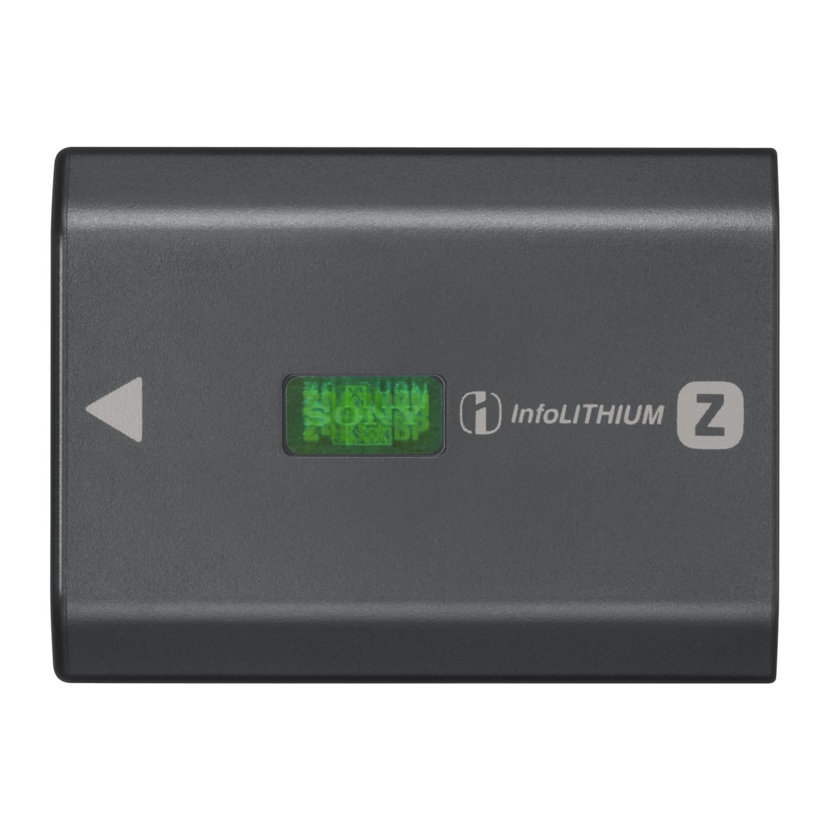 Sony NP-FZ100 battery seen from above, with InfoLITHIUM Z logo and insertion arrow
