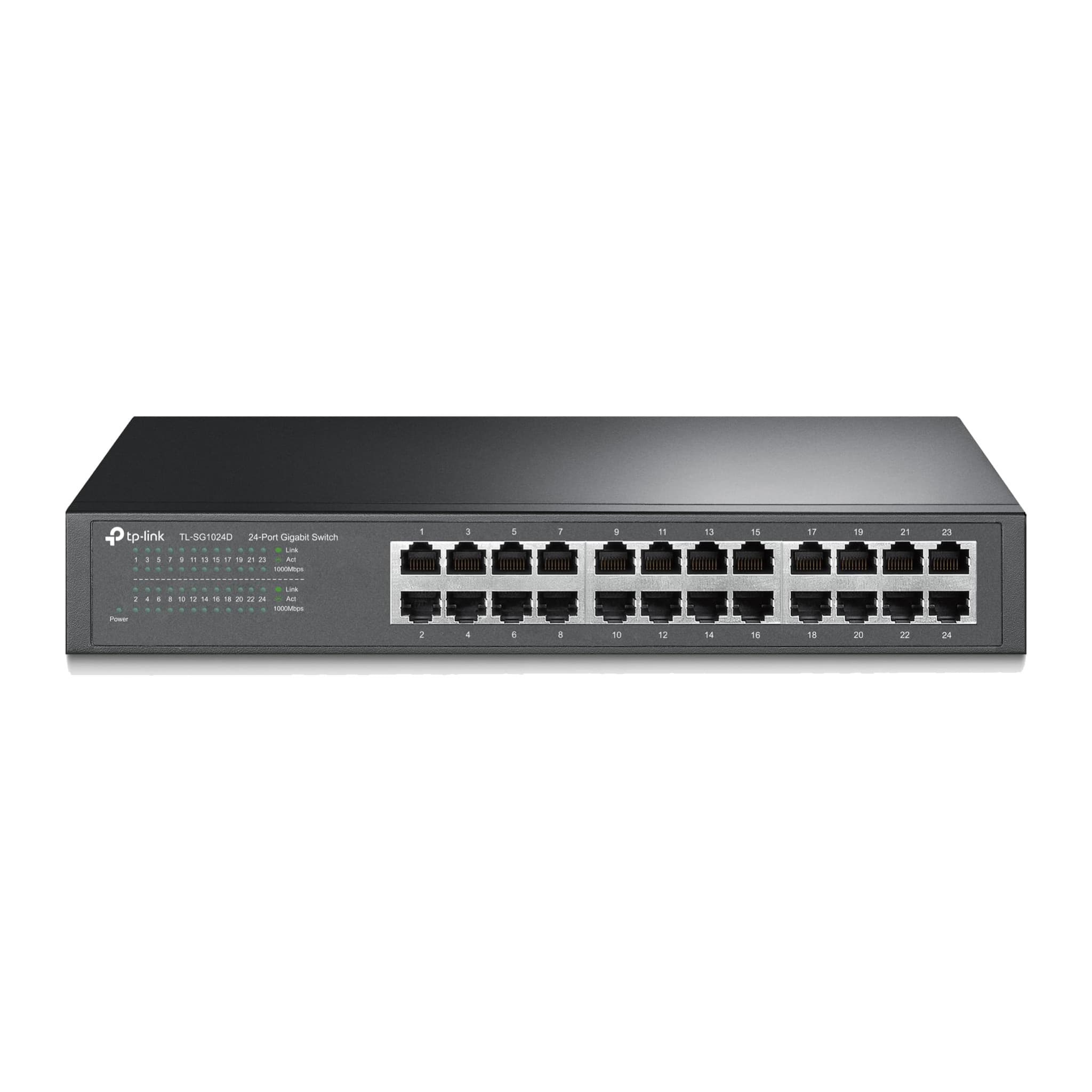 Front of the TL-SG1024D: 24 gigabit RJ45 ports with link/activity LEDs
