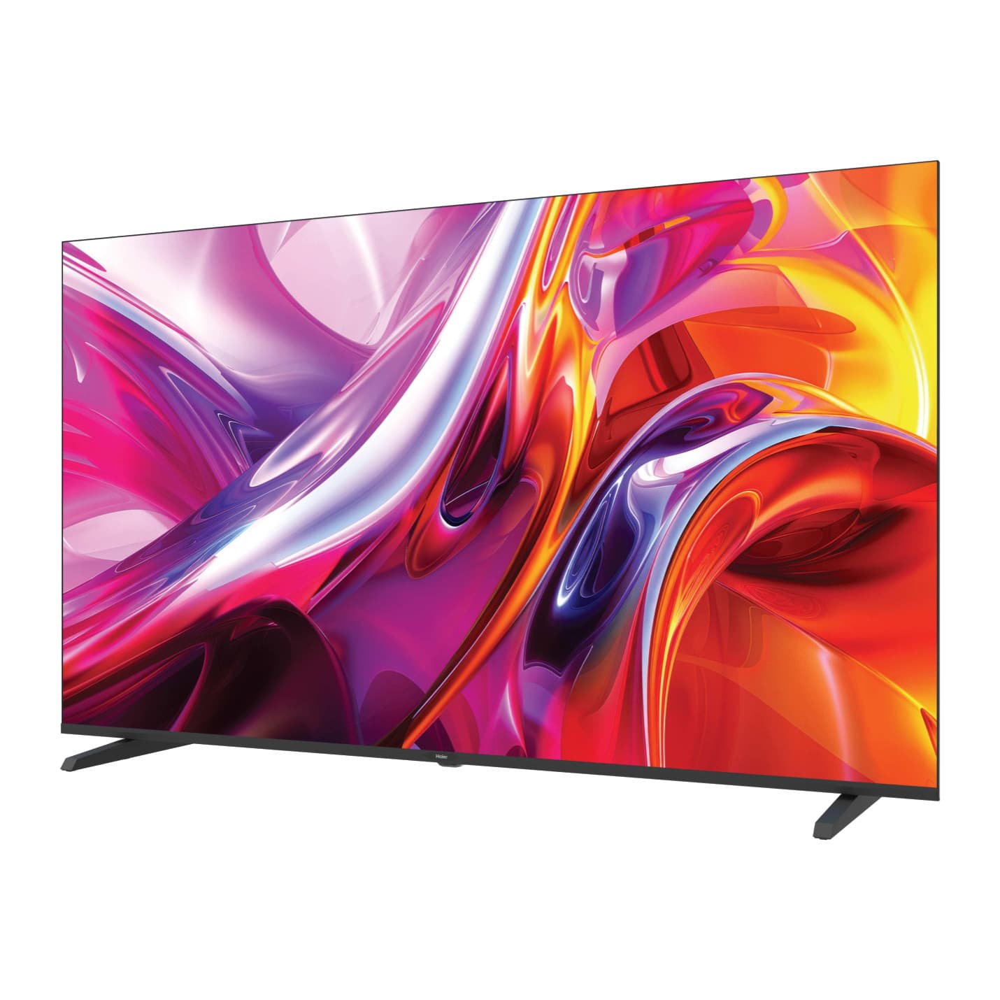 Haier K85 55-inch 4K TV on its feet, front three-quarter view