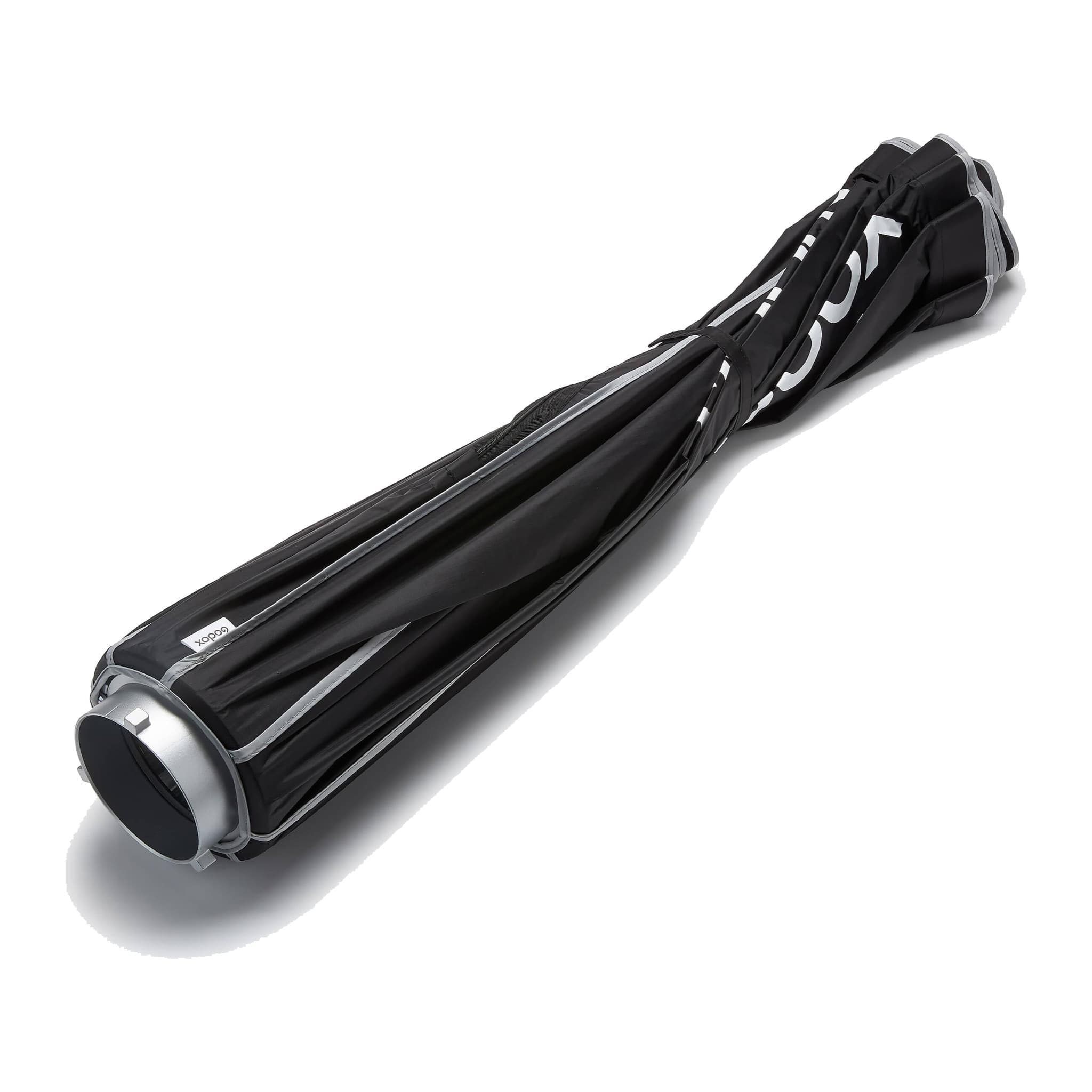 Godox UL-Octa Box 150 folded closed like an umbrella, showing the Bowens speed ring