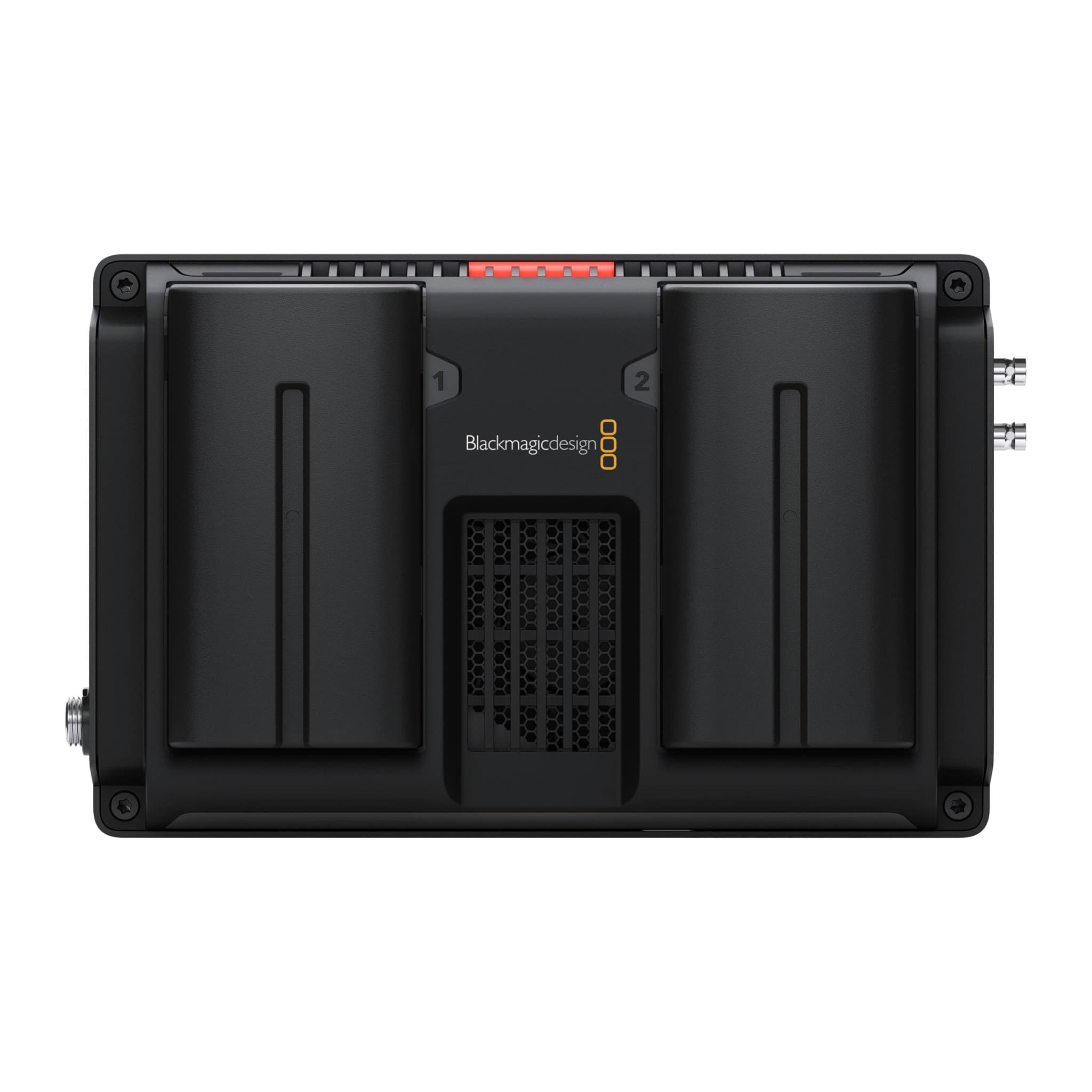 Blackmagic Video Assist 5" 12G HDR rear view with two L-series battery slots and tally light