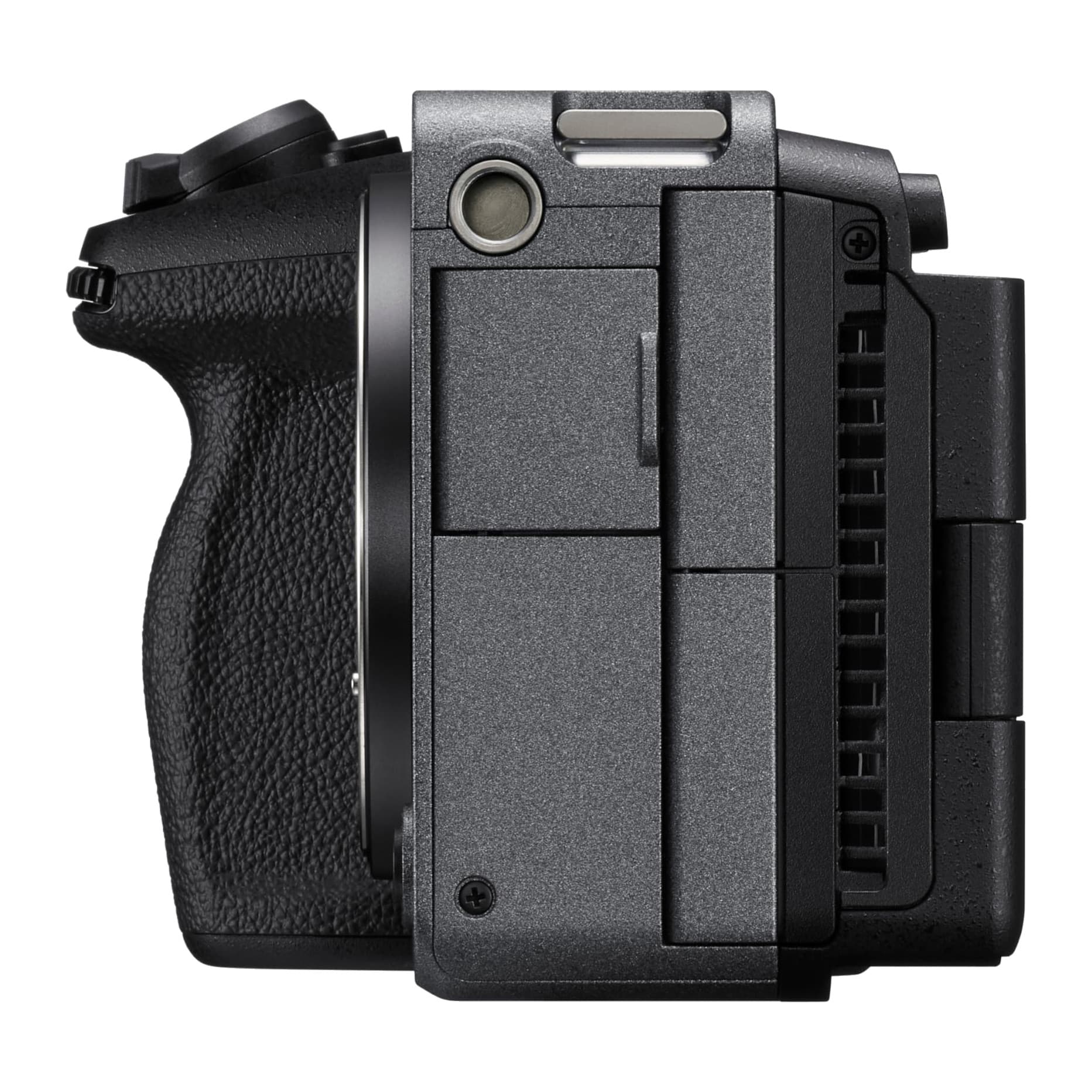 Sony FX3 side profile showing the grip, media slot door and cooling vents