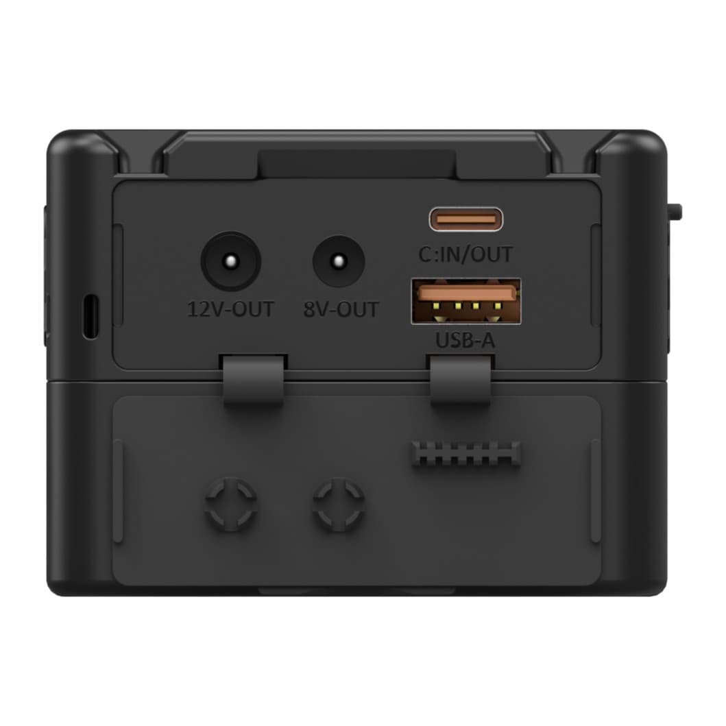 SmallRig VB99 SE top panel: 12V and 8V DC outputs, USB-C in/out and USB-A ports