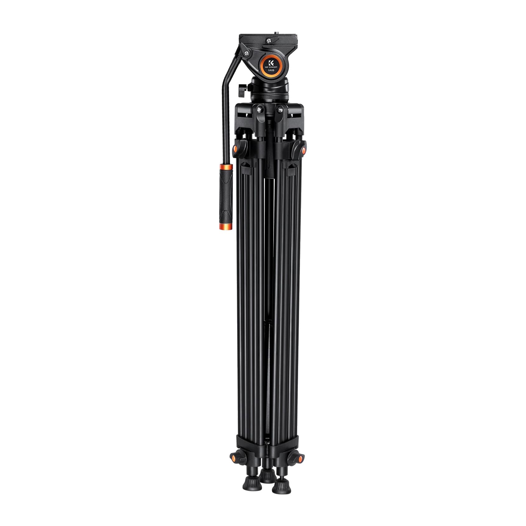 K&F Concept VA18 video tripod folded for transport with fluid head and pan handle