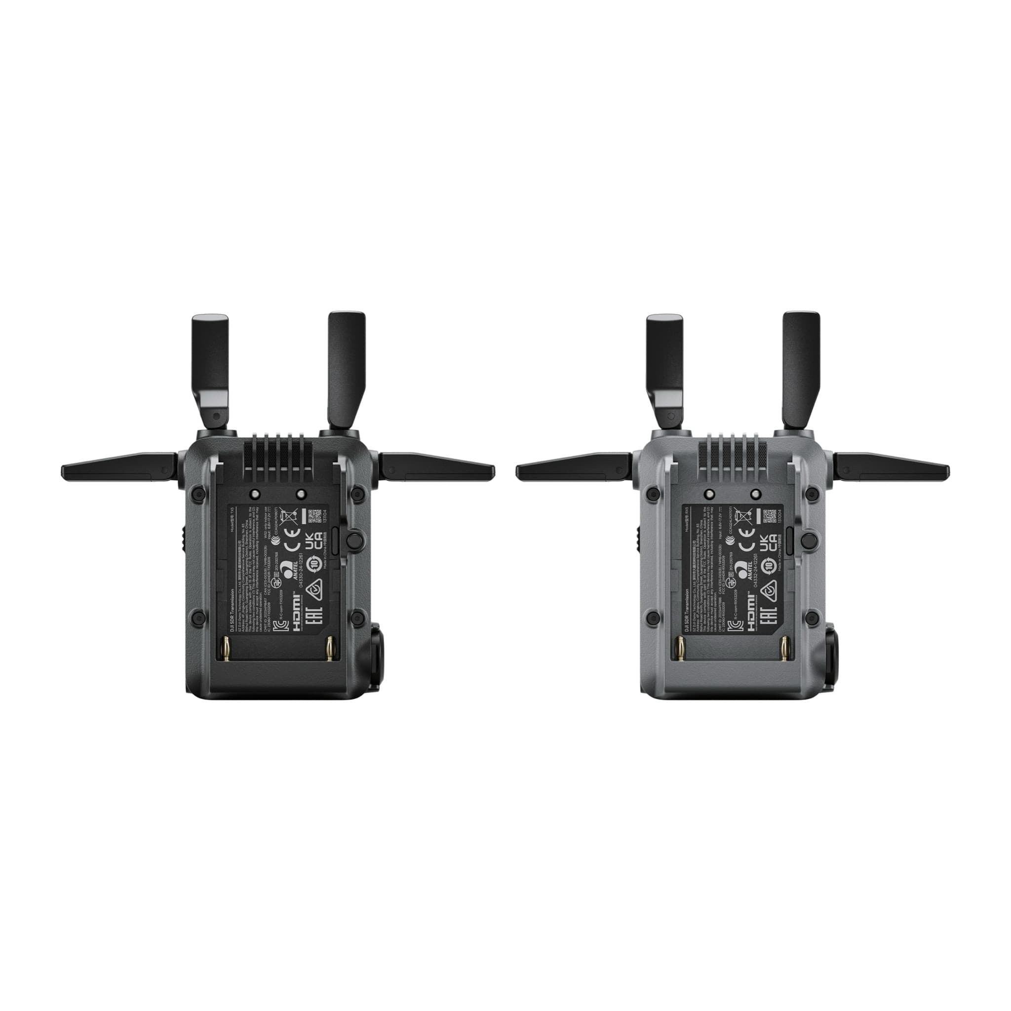 Rear of the DJI SDR Transmission TX and RX with battery plates