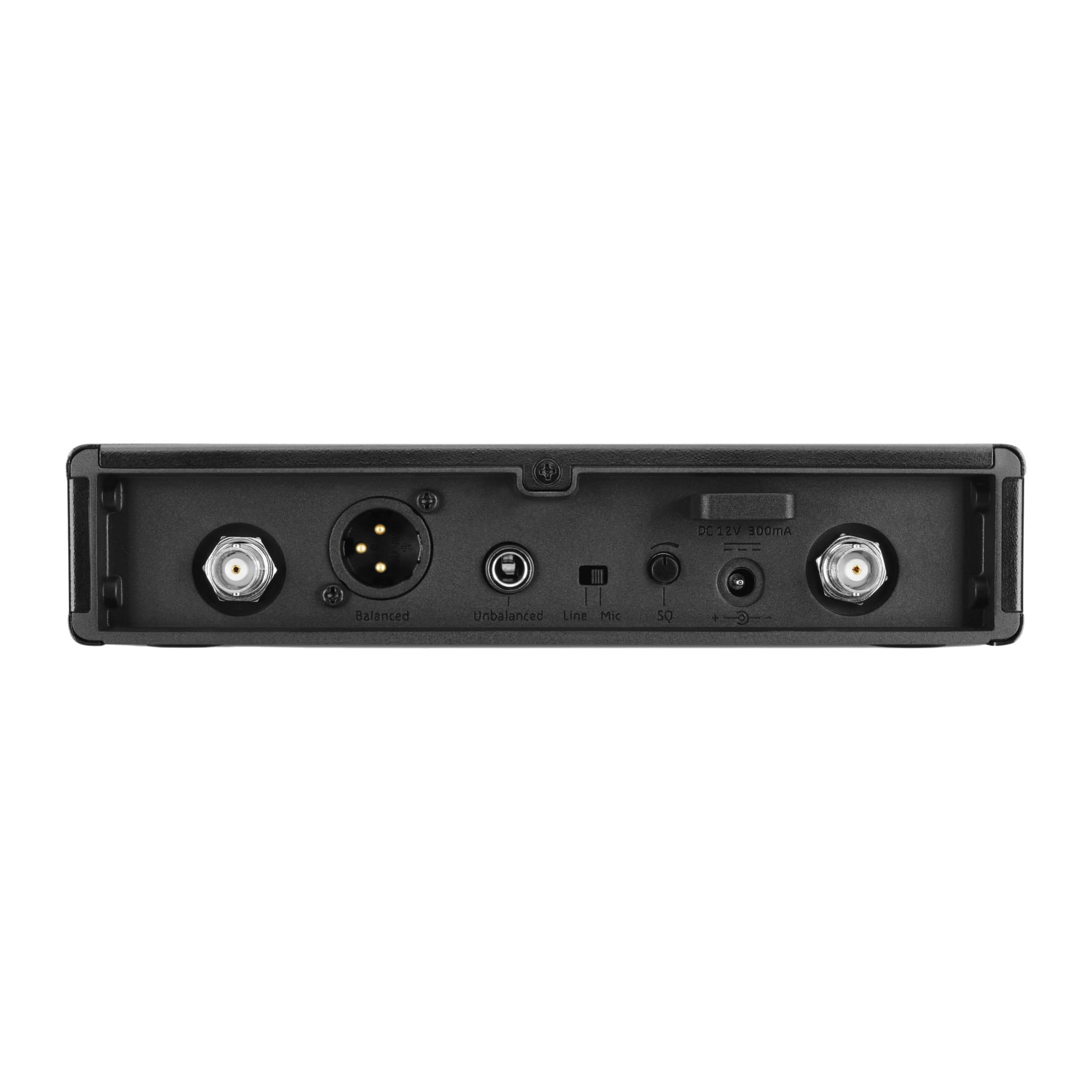 Sennheiser EM-XSW 2 rear panel with BNC antenna sockets, XLR and jack outputs and power input