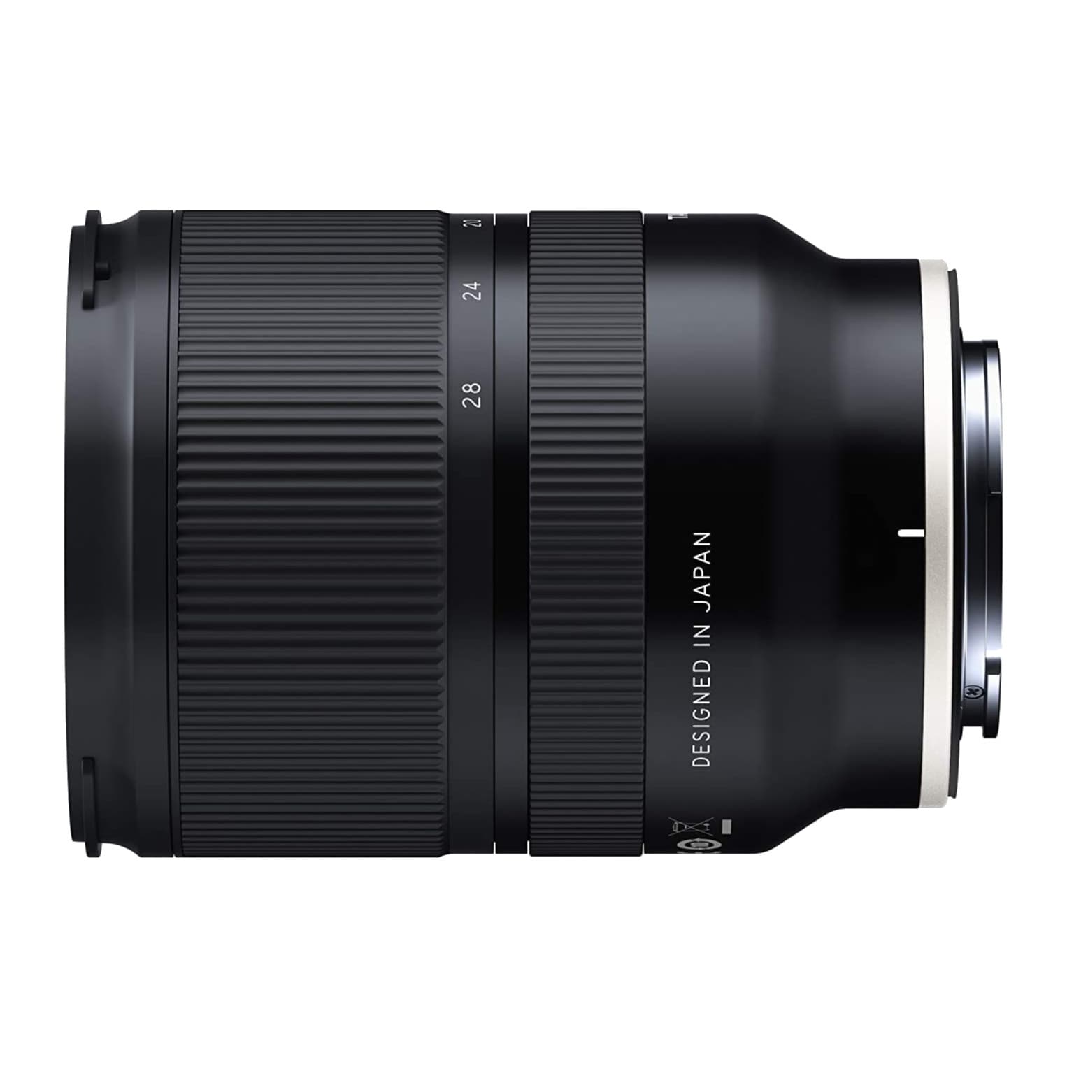 Tamron 17-28mm F/2.8 Di III RXD lens, opposite side with zoom scale and Sony E-mount index