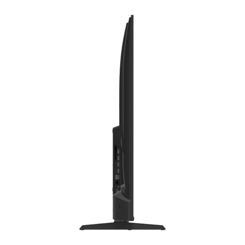 Haier K85 55-inch TV side profile showing the side-facing ports and a stand foot