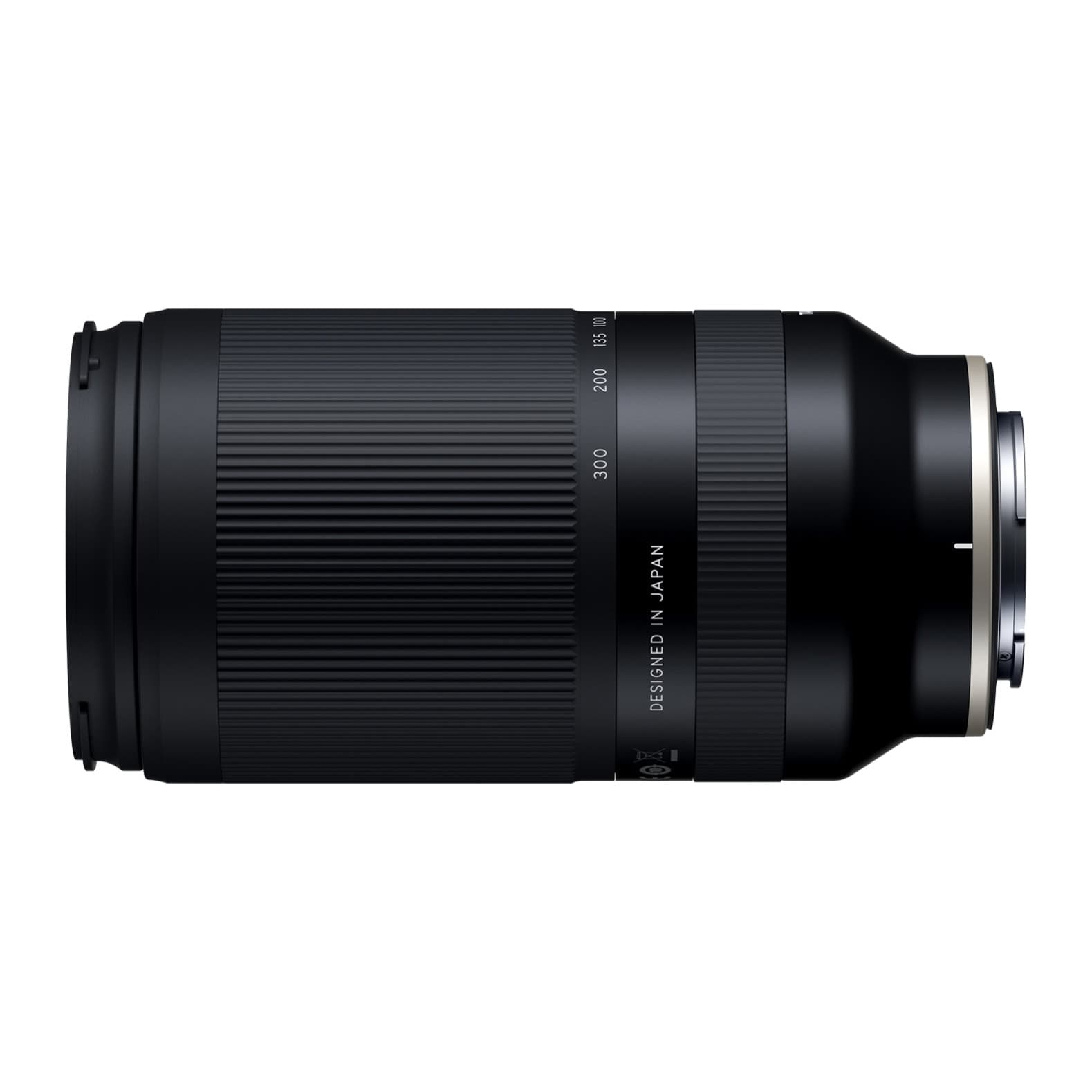 Tamron 70-300mm Di III RXD opposite side view with zoom ring, focus ring and Sony E mount