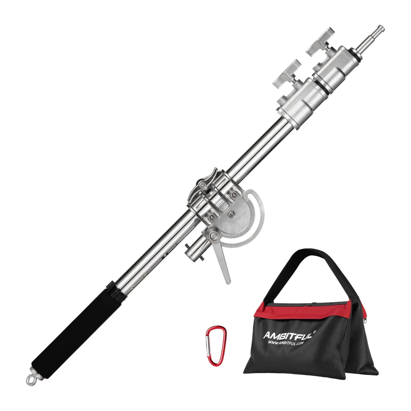 Ambitful MF-01 stainless telescopic boom arm with angle lock, foam handle and counterweight sandbag