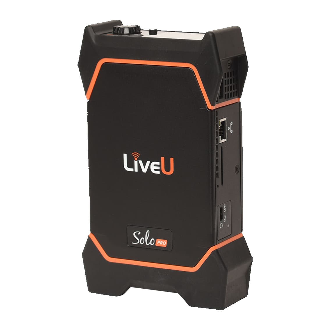 LiveU Solo PRO HDMI encoder, opposite side with the Ethernet port and USB-C power input
