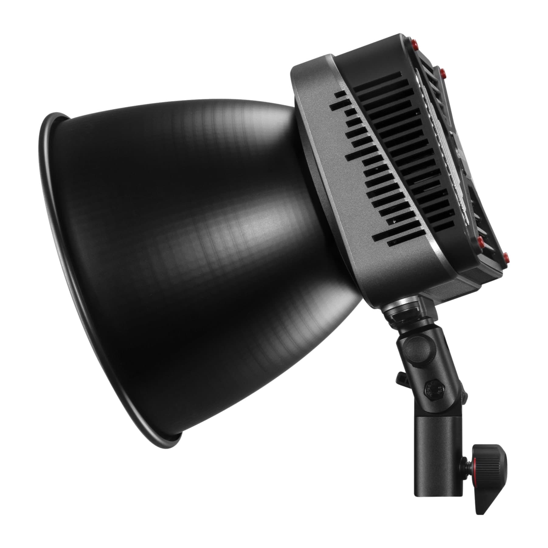 Zhiyun Molus G200 with standard reflector fitted, rear three-quarter view showing fan vents
