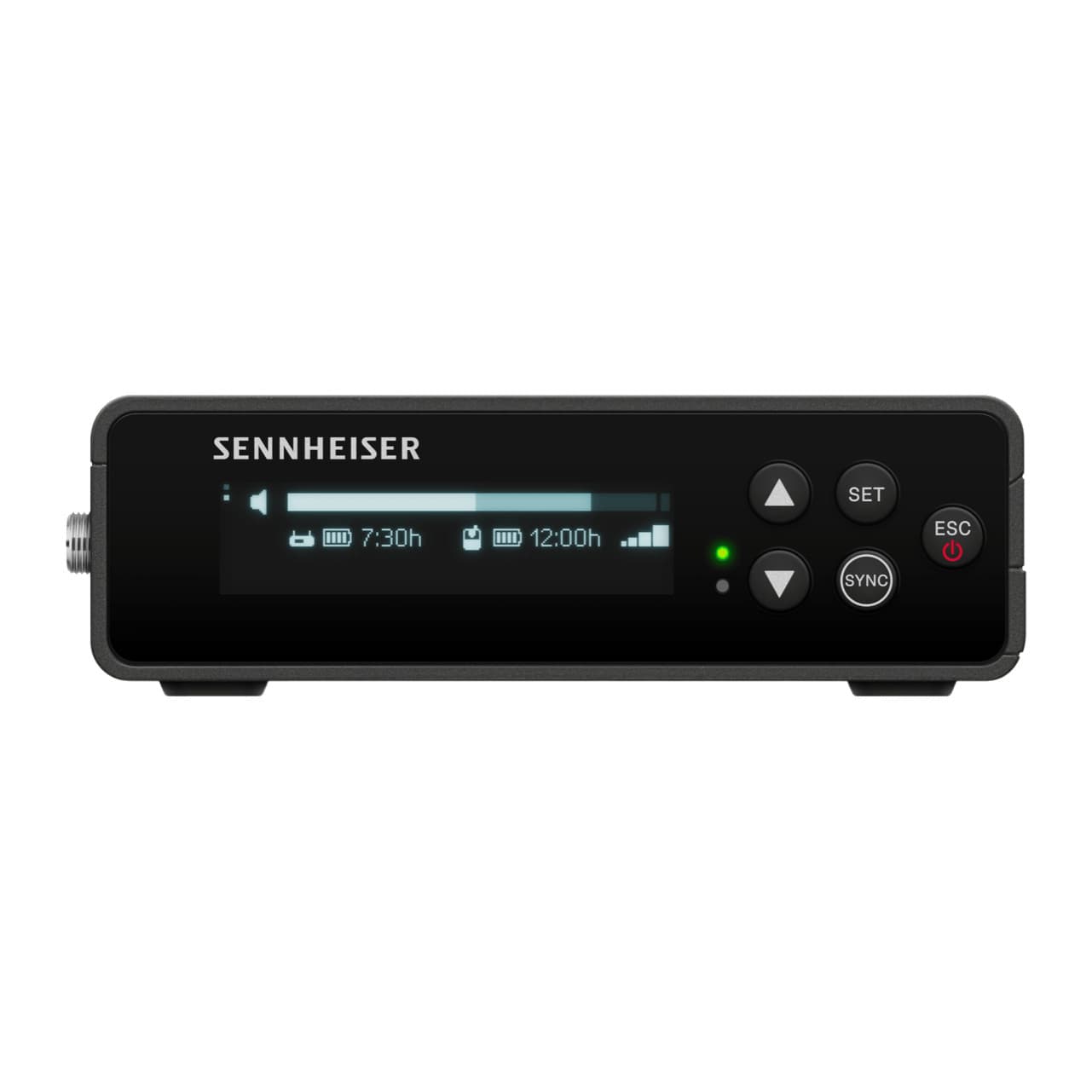 Sennheiser EW-DP EK receiver front panel with display and SET, SYNC and ESC buttons