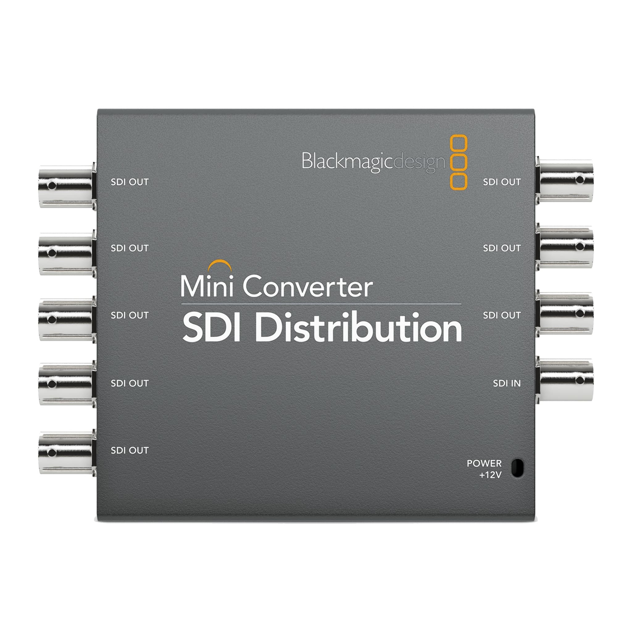 Mini Converter SDI Distribution from above: one SDI in, eight SDI outs and +12V power input