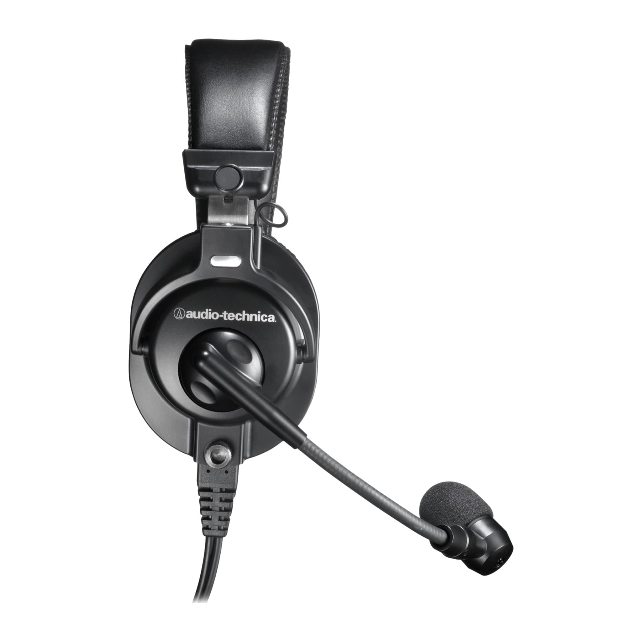 Audio-Technica BPHS1 headset from the side, showing the boom arm and earcup