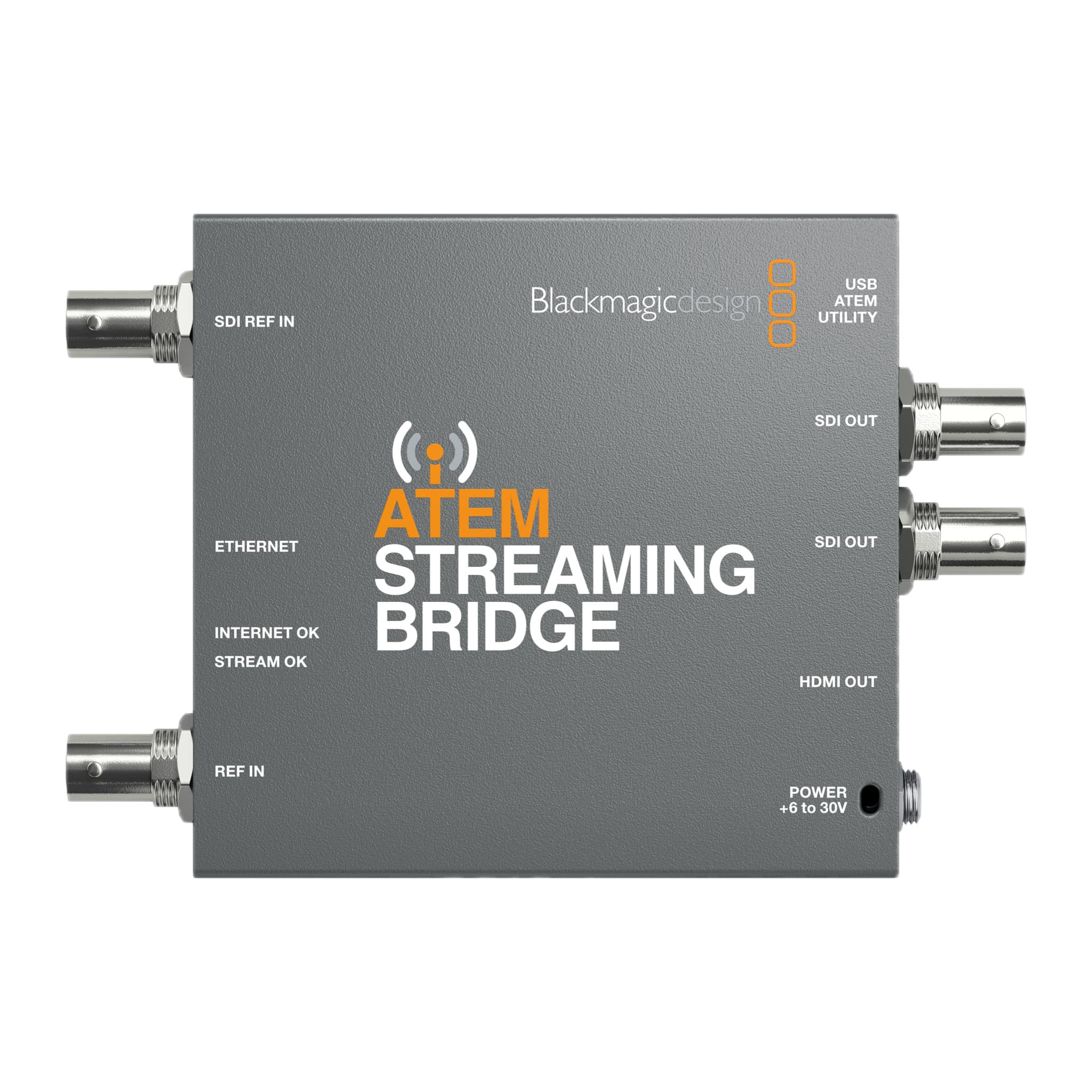 Top view of the ATEM Streaming Bridge with all connector labels