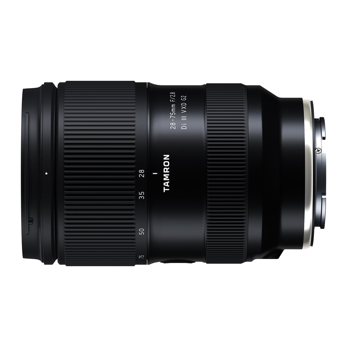 Tamron 28-75mm F/2.8 Di III VXD G2 (A063) for Sony E, side view with zoom scale and Tamron branding