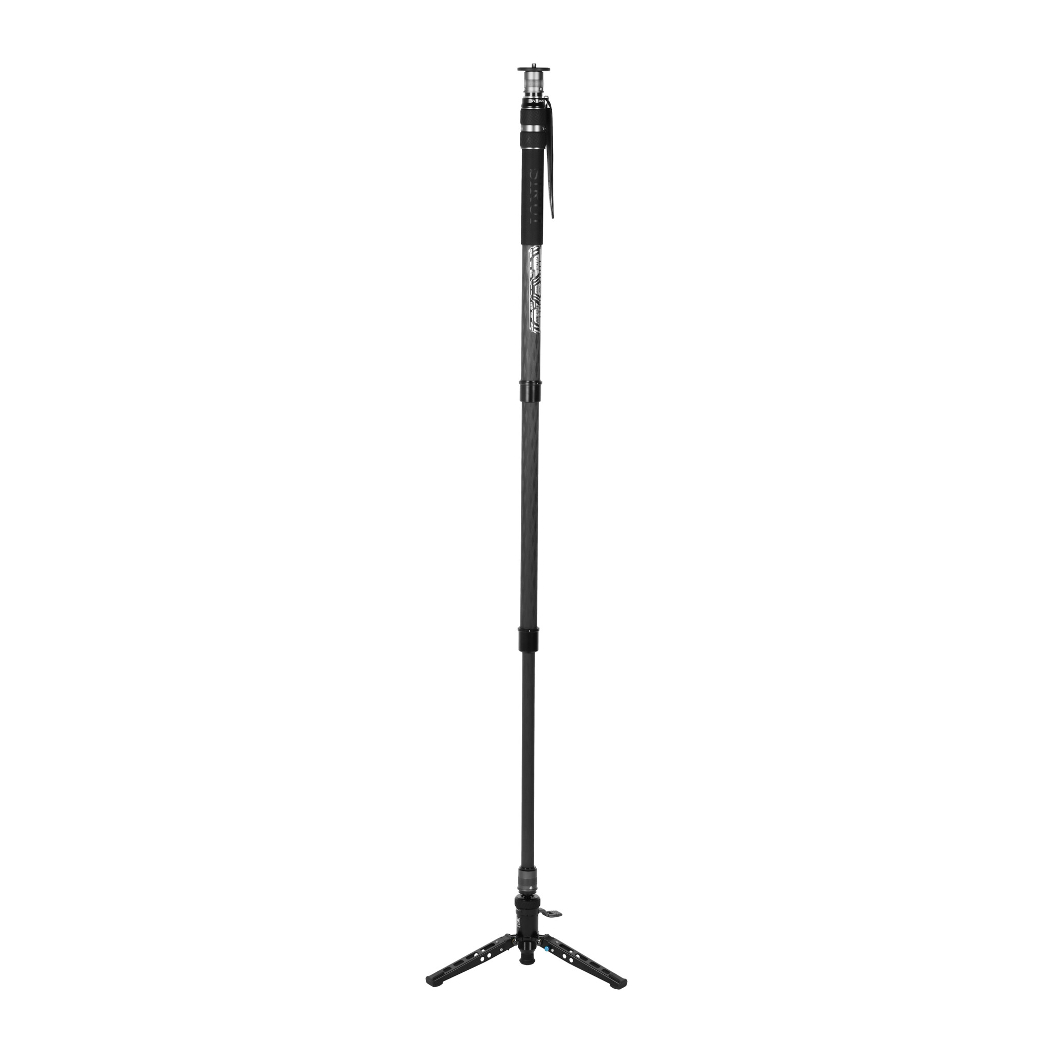 Sirui SVM-165P carbon video monopod fully extended on its SVM-LF three-foot pedal base