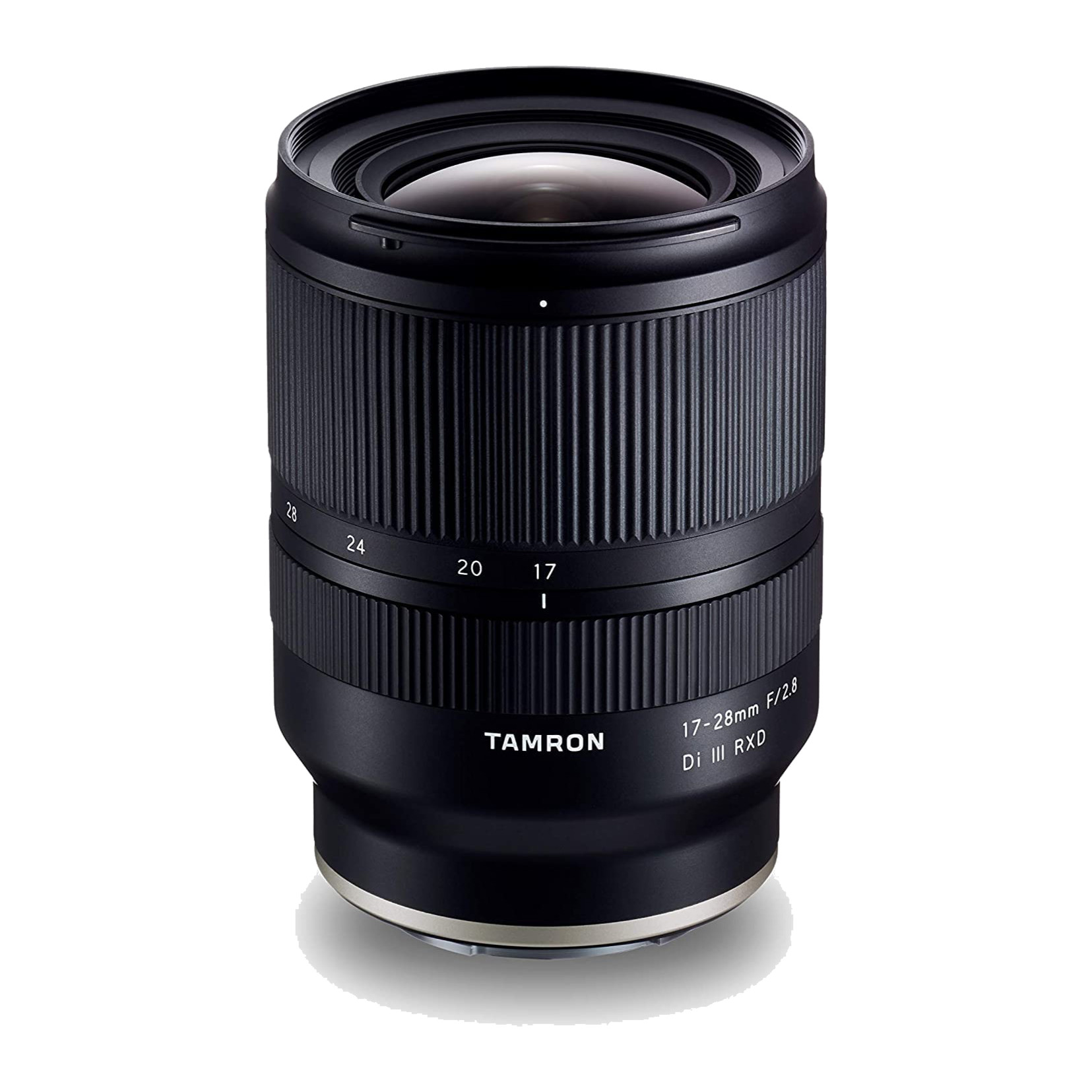 Tamron 17-28mm F/2.8 Di III RXD (A046) lens for Sony E-mount, upright front three-quarter view