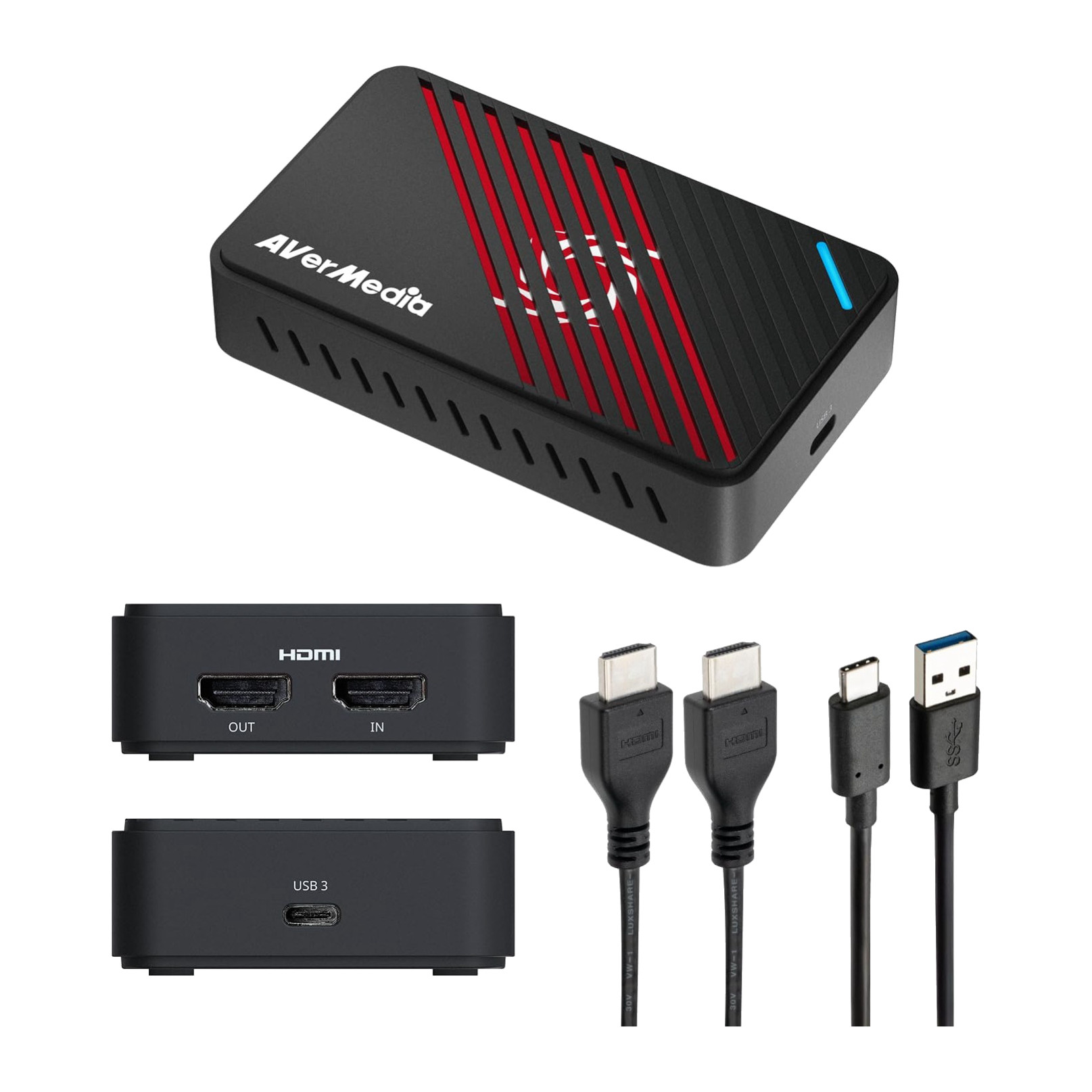 AVerMedia Live Gamer ULTRA S GC553Pro with HDMI in/out and USB-C port ends and included cables